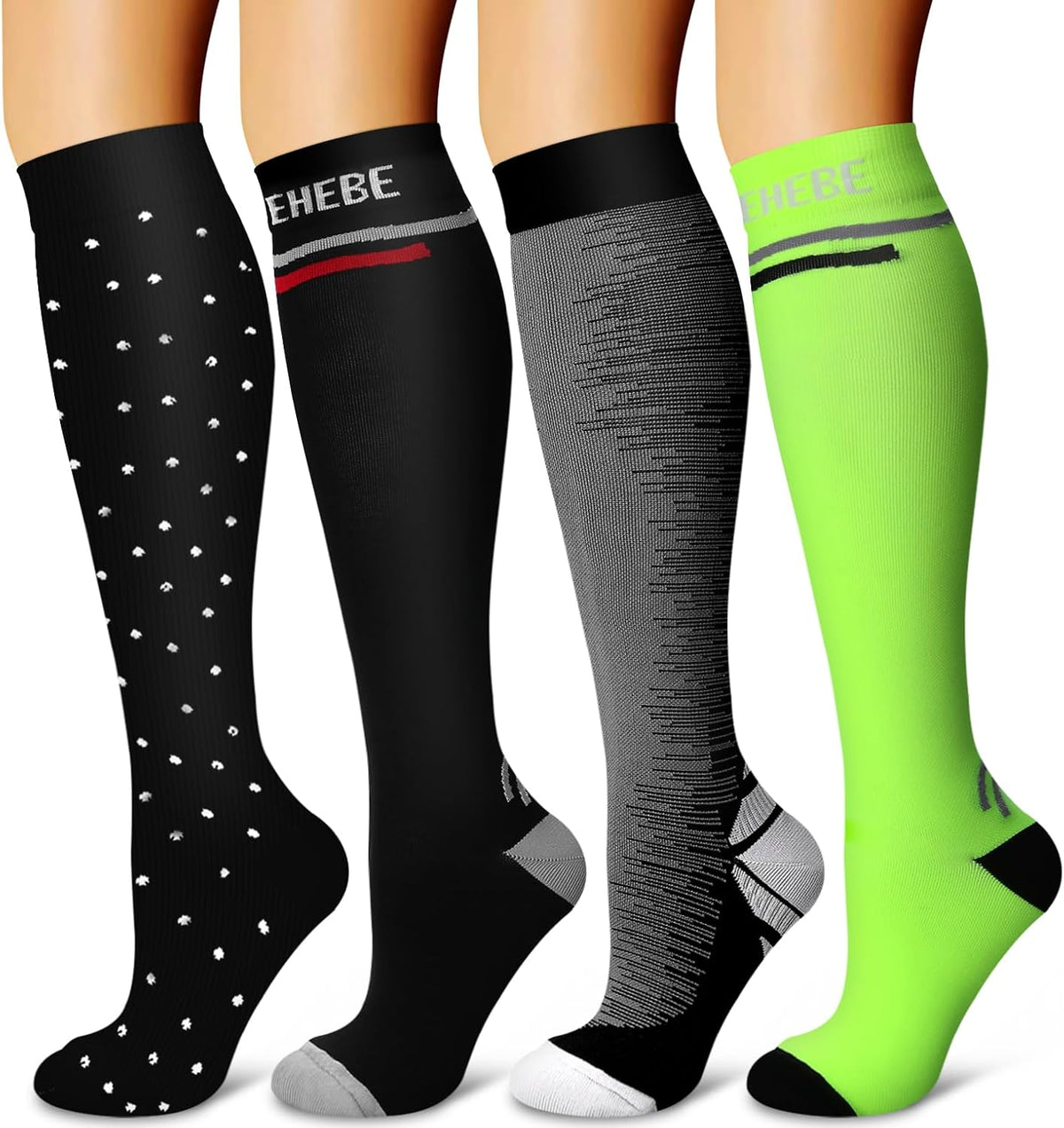 4 Pairs-Compression Socks for Women&Men Circulation-Best Support for Nurses,Running,Athletic