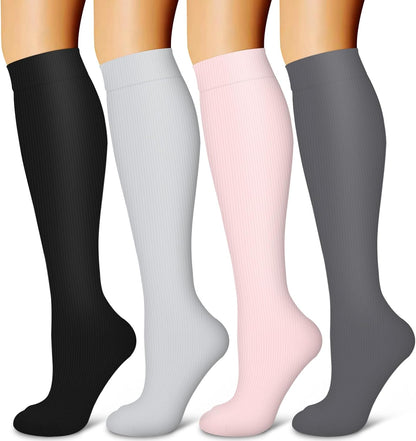 4 Pairs-Compression Socks for Women&Men Circulation-Best Support for Nurses,Running,Athletic