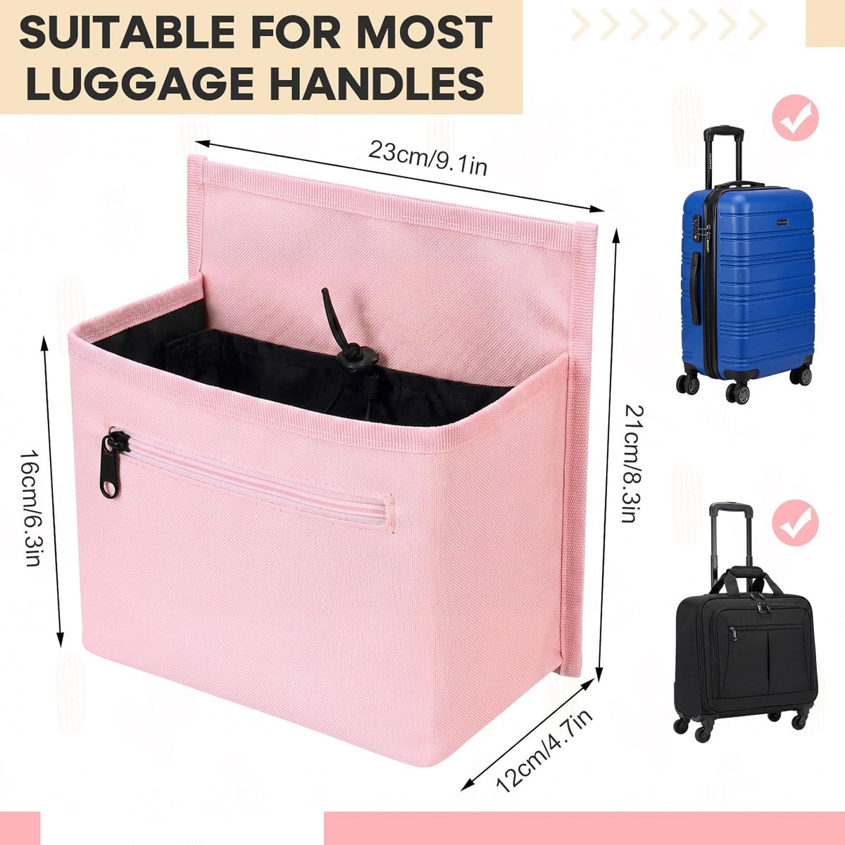 Luggage Travel Cup Holder Bag for Women, Suitcase Holds 2 Cups Hands-free Drink Organizer Attachment for Luggage, TravelGift for Female Travelers Flight Attendants(Pink)