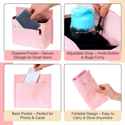 Luggage Travel Cup Holder Bag for Women, Suitcase Holds 2 Cups Hands-free Drink Organizer Attachment for Luggage, TravelGift for Female Travelers Flight Attendants(Pink)