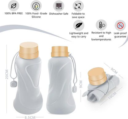 Collapsible Water Bottles,650ml,Leak Proof,Reuseable BPA Free Silicone Foldable Water Bottles,Durable Lightweight for Travel Gym Camping Hiking,Compact Size Portable Sports Water Bottle (Blue)