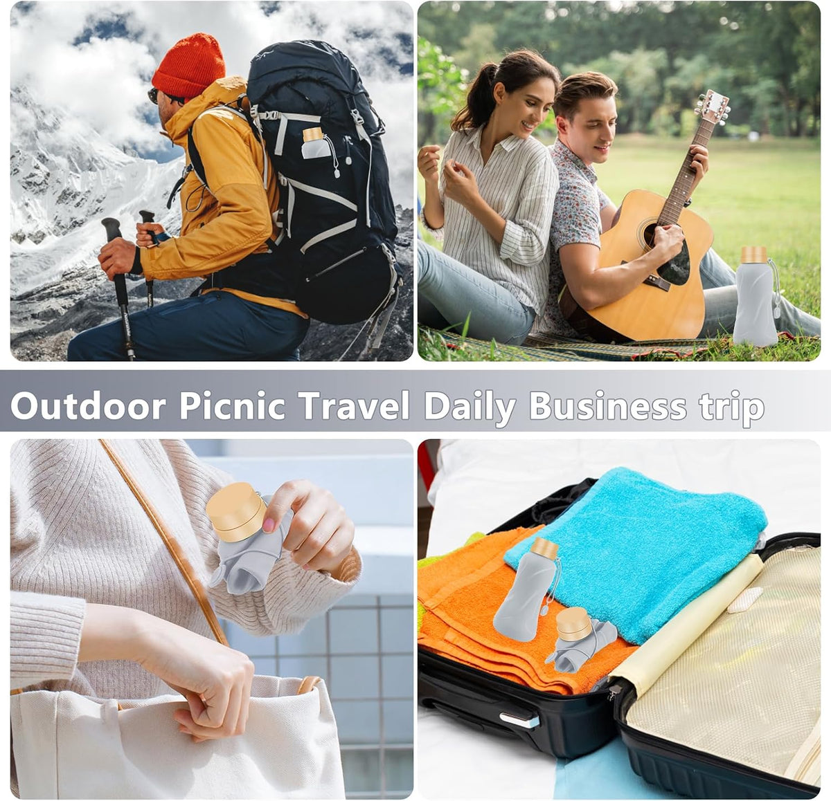 Collapsible Water Bottles,650ml,Leak Proof,Reuseable BPA Free Silicone Foldable Water Bottles,Durable Lightweight for Travel Gym Camping Hiking,Compact Size Portable Sports Water Bottle (Blue)