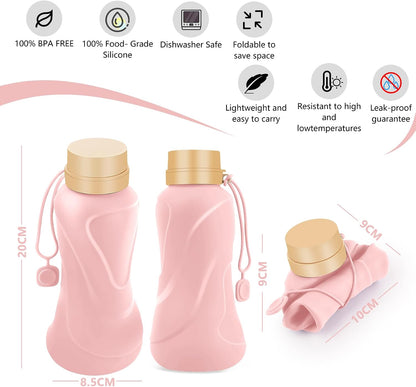 Collapsible Water Bottles,650ml,Leak Proof,Reuseable BPA Free Silicone Foldable Water Bottles,Durable Lightweight for Travel Gym Camping Hiking,Compact Size Portable Sports Water Bottle (Blue)