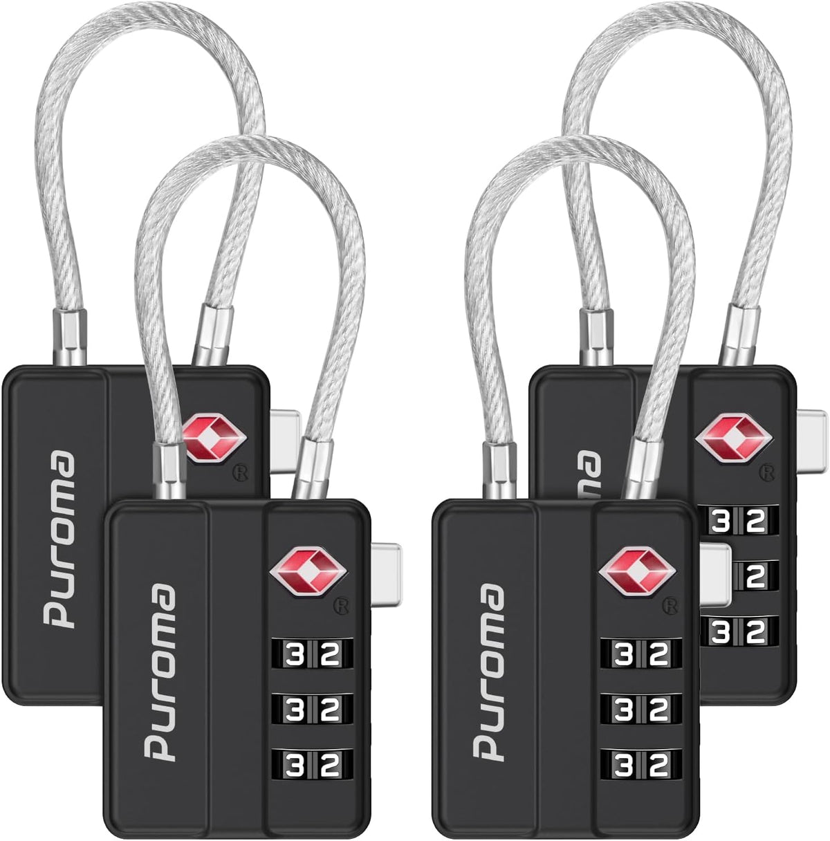 4 Pack TSA Locks for Luggage Lightweight 4-Digit Code Padlock Black