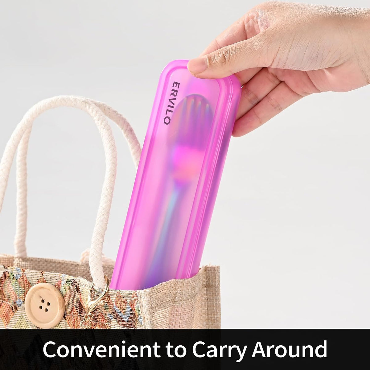 Travel Utensils with Case, Stainless Steel Portable Cutlery Set, Lunch Box Silverware for Work Camping Picnic, Reinforced Case with Snap-Lock Closure, Include Fork Spoon Knife Chopsticks, Rainbow