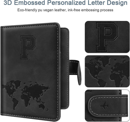 Passport Holder Cover Initail Letter A-Z Travel Wallet 3D Embossed Design RFID Blocking Card Holder Personalized Gift Passport Cover Wallet, Passport Book Holders for Women and Girls, Pink-A