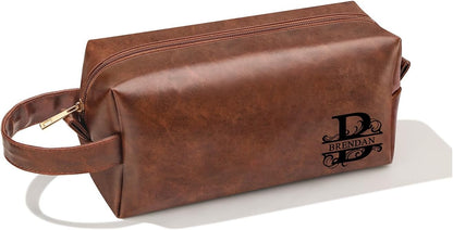 Mens Toiletry Travel Bag Initial M, Personalized Leather Toiletry Bag for Men, Anniversary Christmas Valentines Fathers Day Birthday Gifts for Husband Dad Grandpa Brother - Colors C
