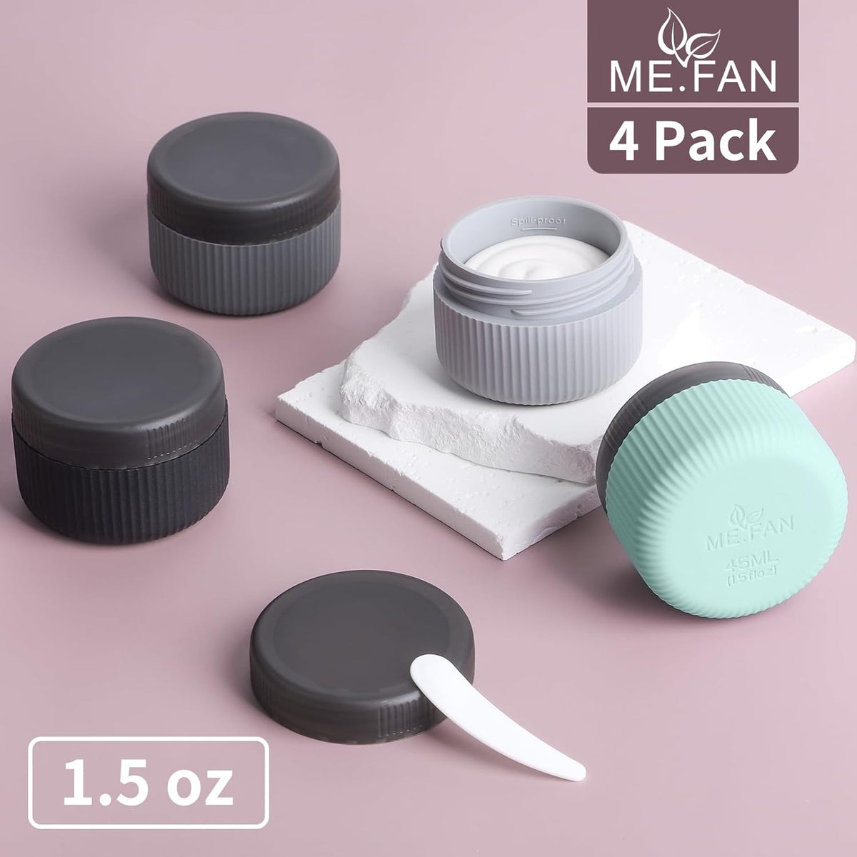 ME.FAN Travel Containers for Toiletries, TSA Approved 1.5 oz Silicone Cream Jars, Leak-proof Journey Containers, Trip Accessories with Lid for Cosmetic Face Hand 4 Pack White Lid - Morandi