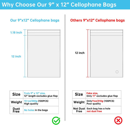 Self Sealing Cellophane Bags, Clear Resealable Bags for Packaging Shirt, 10x14 in, 100 Pcs