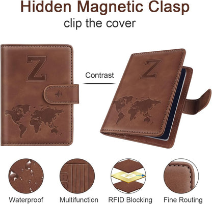 Passport Holder Cover Initail Letter A-Z Travel Wallet 3D Embossed Design RFID Blocking Card Holder Personalized Gift Passport Cover Wallet, Passport Book Holders for Women and Girls, Pink-A