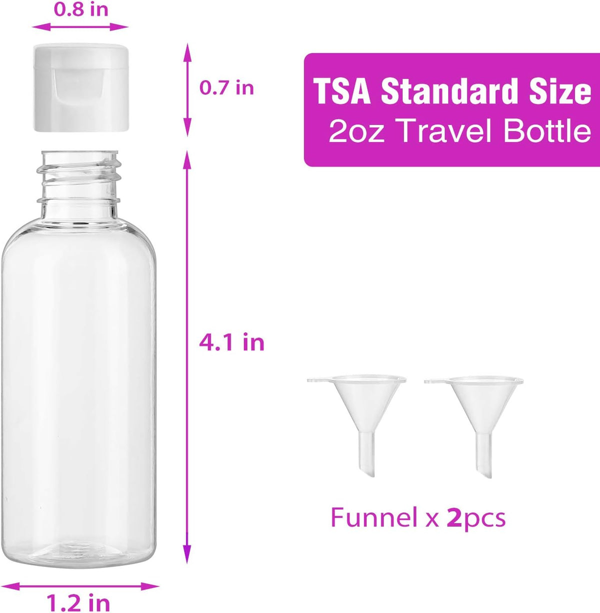 Dabacc 30 Pcs 2 oz Clear Plastic Empty Bottles with Flip Cap for Travel Size Liquids