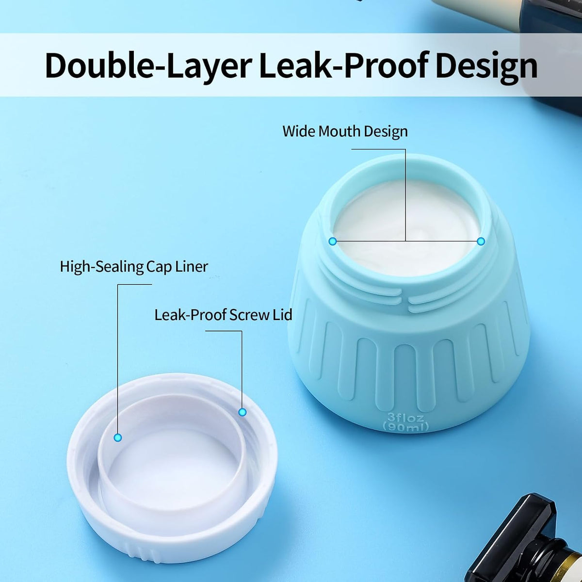 Gemice 4 OZ/120ML Travel Size Containers for Toiletries, Leak-Proof Silicone Slime Jars with Lids, BPA Free Small Round Cosmetic Slime Container for Lotion, Cream, Ointments, Travel Storage (4 Pack)