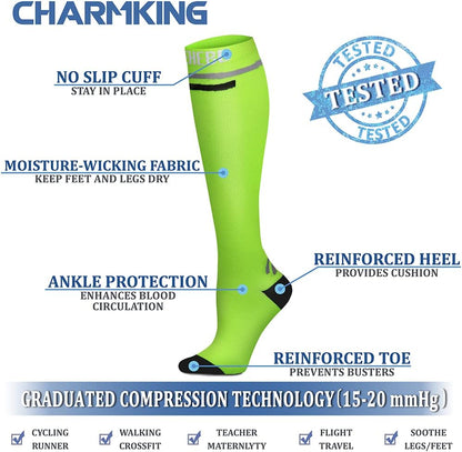 CHARMKING Compression Socks for Women & Men Circulation (8 Pairs) 15-20 mmHg Best Calf Socks Support for Athletic Cycling - Colors A