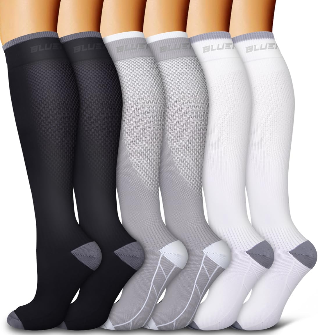 6 Pack Copper Compression Socks for Women and Men Circulation-Best Support for Medical,Running,Nursing,Athletic - Colors B