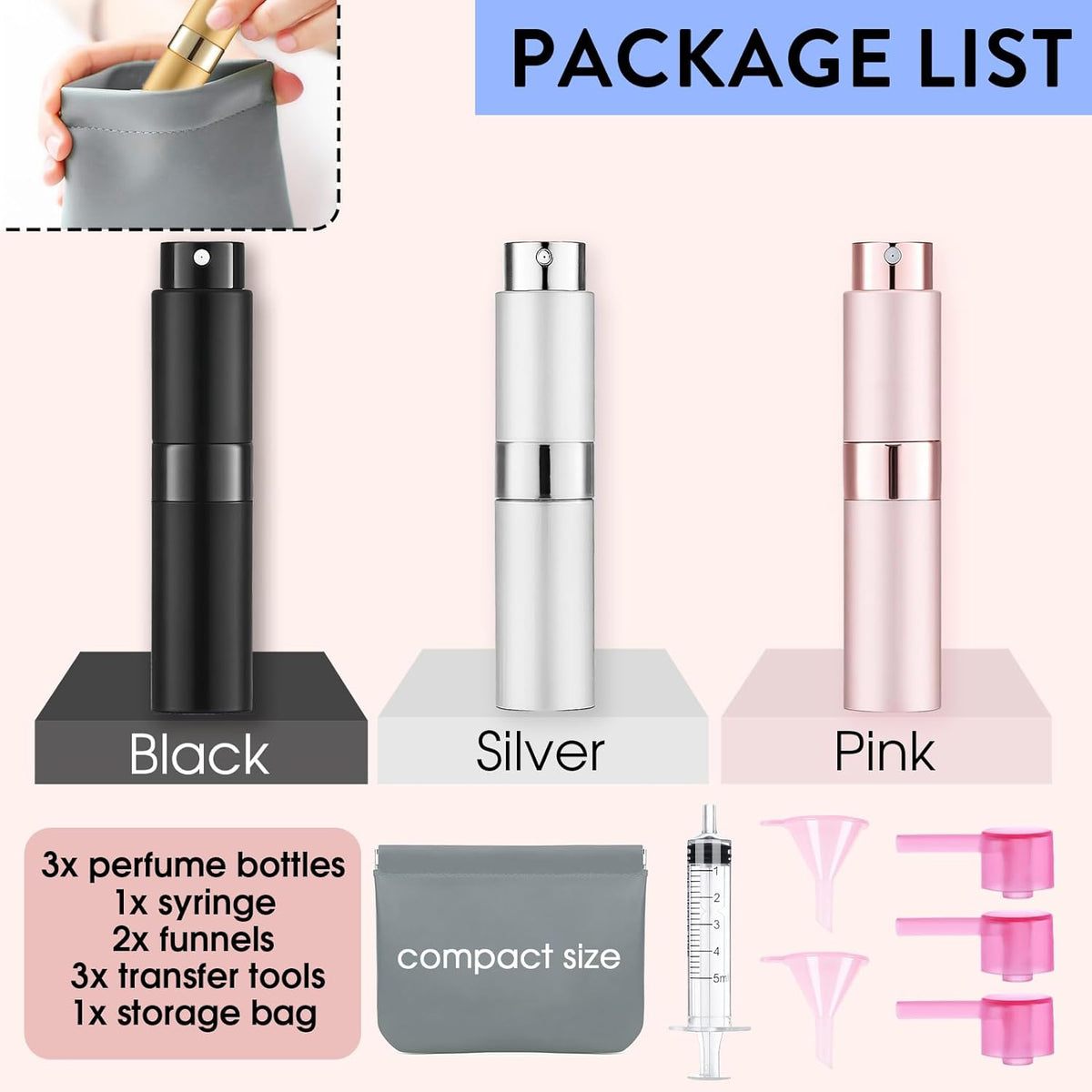 6 Pack 8ML Empty Perfume Atomizer Cologne Travel Spray Bottle for Refill Portable Cologne Dispenser Mini Sprayer for Women Men Twist Tpye