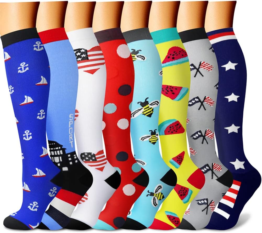 CHARMKING Compression Socks for Women & Men Circulation (8 Pairs) 15-20 mmHg Best Calf Socks Support for Athletic Cycling - Colors A