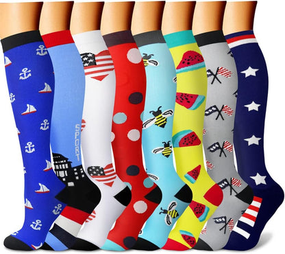 CHARMKING Compression Socks for Women & Men Circulation (8 Pairs) 15-20 mmHg Best Calf Socks Support for Athletic Cycling - Colors A
