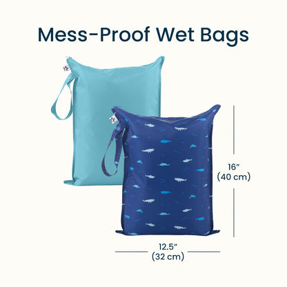 Tiny Twinkle Mess Proof Wet Bags | Reusable Waterproof Wet Bags for Swimsuits | Baby Clothes | Travel & Diaper Bag (Black, Green Checkers) - Colors B