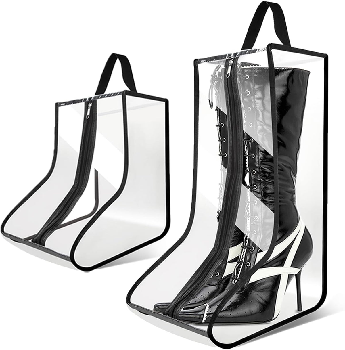 CiBiZi 2Pack Black Tall Boot Bags Organizer for Travel Waterproof Cowboy Boots Bags for Storage Portable Shoe Travel Bags for Women Men Hangable Ski Boot Bags Dust-free Shoe Bags(Clear Large)
