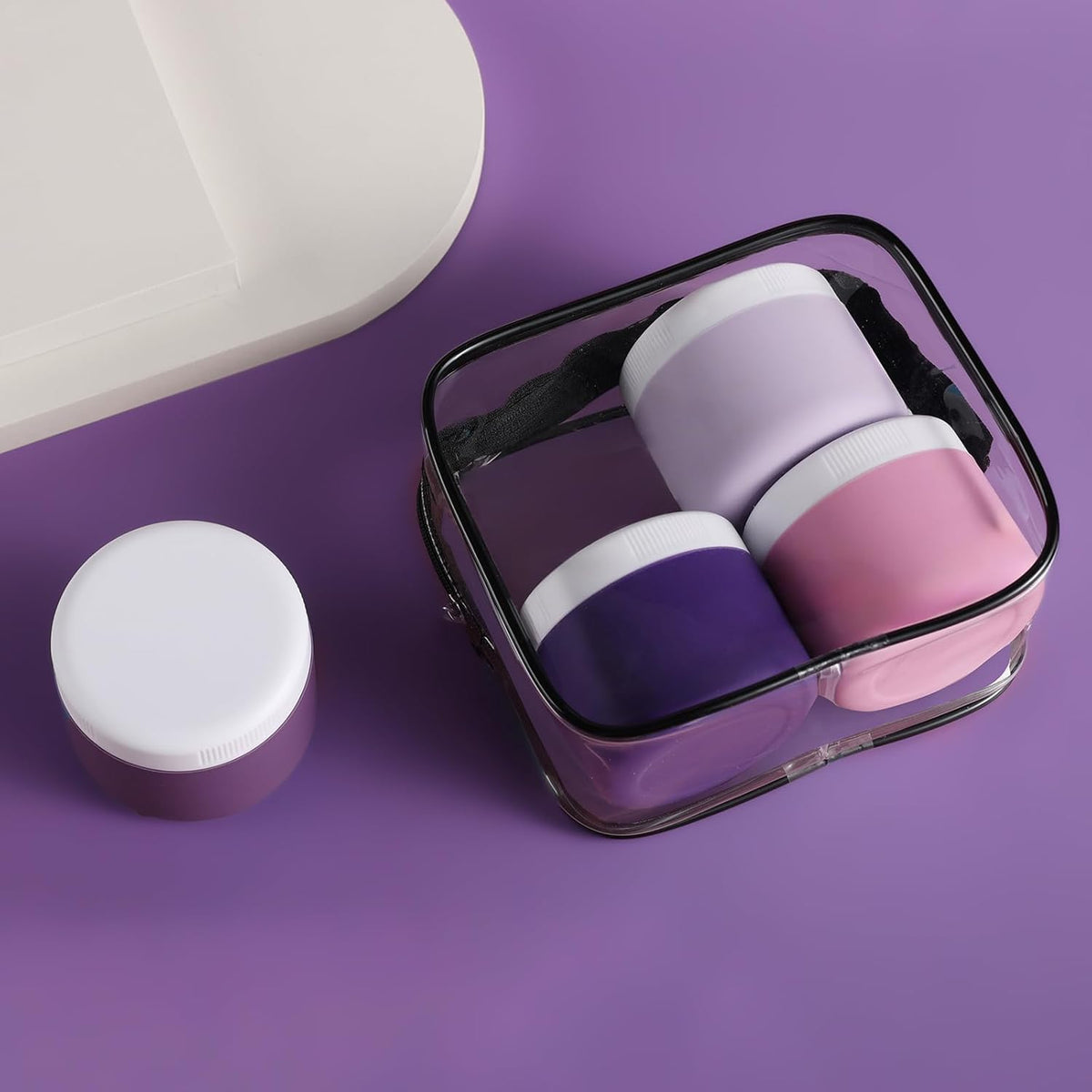 Kuangre Travel Containers for Toiletries, Silicone Cream Jars BPA-Free, Leak-proof 2oz Travel Size Containers, Portable Size Silicone Jars with Lid for Cosmetic Face Hand Body Cream (4 Pack)