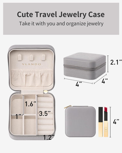 VLANDO Travel Jewelry Case - Bridesmaid Gifts for Women - Small Travel Jewelry Box, Mini Jewelry Organizer, Travel Essentials Gift for Teen Girl - Pink