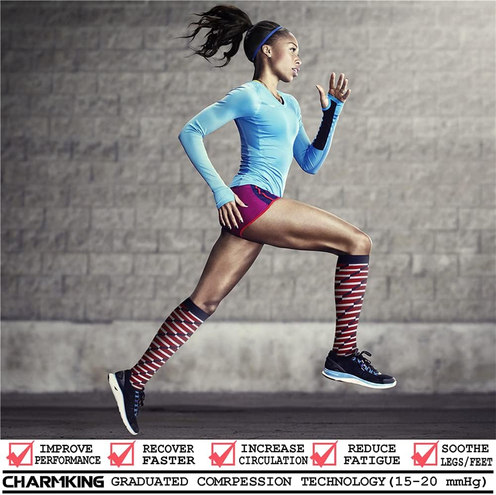 CHARMKING Compression Socks for Women & Men Circulation (8 Pairs) 15-20 mmHg Best Calf Socks Support for Athletic Cycling - Colors B
