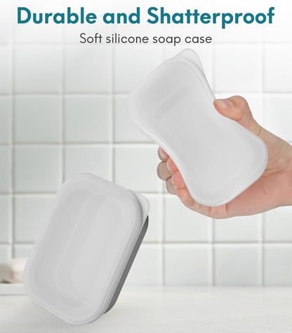 Quatish Compact Leakproof Travel Soap Case, Silicone Soap Box with Draining Layer, Enhanced Soap Container, Suitable for Camping, Gym, Bathroom, Outdoor Essentials, Green