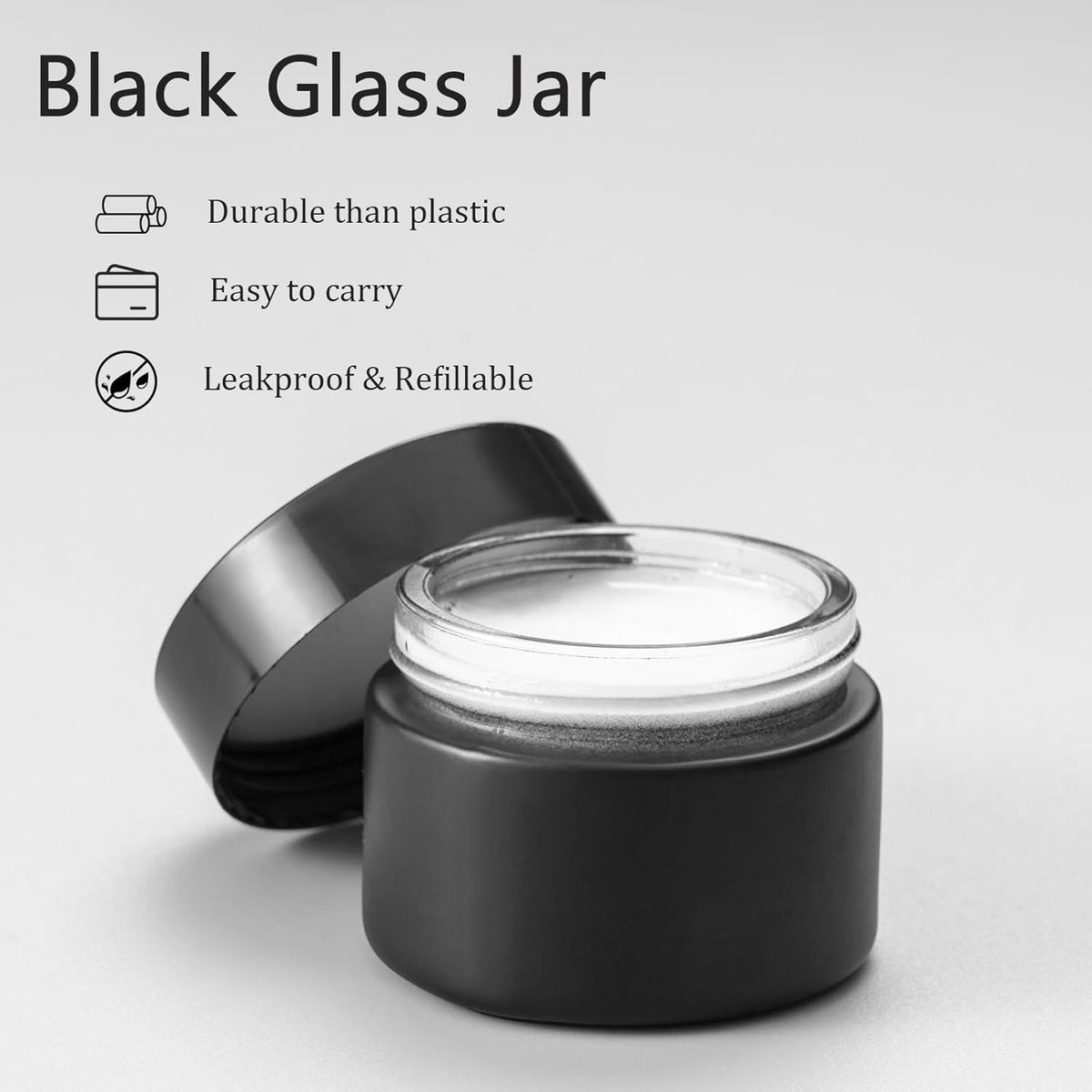 OverNews 1oz Amber Glass Jar, Empty Cosmetic Lotion Containers,with Inner Liners,Black Lid, Spatula