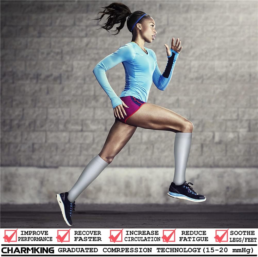 CHARMKING Compression Socks for Women & Men Circulation (8 Pairs) 15-20 mmHg Best Calf Socks Support for Athletic Cycling - Colors B