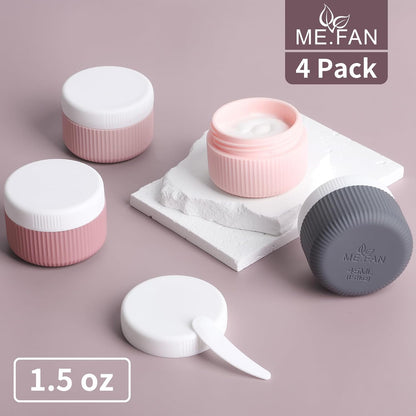 ME.FAN Travel Containers for Toiletries, TSA Approved 1.5 oz Silicone Cream Jars, Leak-proof Journey Containers, Trip Accessories with Lid for Cosmetic Face Hand 4 Pack White Lid - Morandi