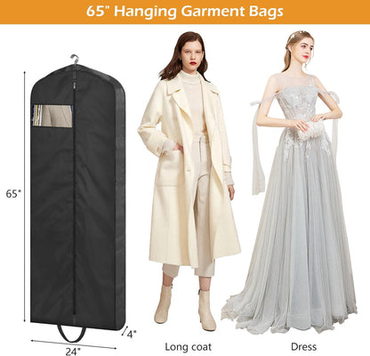 MISSLO 65" Long Garment Bags for Travel Dress Bags for Hanging Clothes 2 Packs Wedding Dress Cover Waterproof Clothes Protector for Closet Storage for Gowns, Tuxedos, Coats, Black