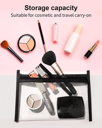 Clear Makeup Bags, 3 Pack Small Cosmetic Toiletry Bags with Zipper, PVC Clear Travel Bags for Women and Men Travel Airport Organizing, Black