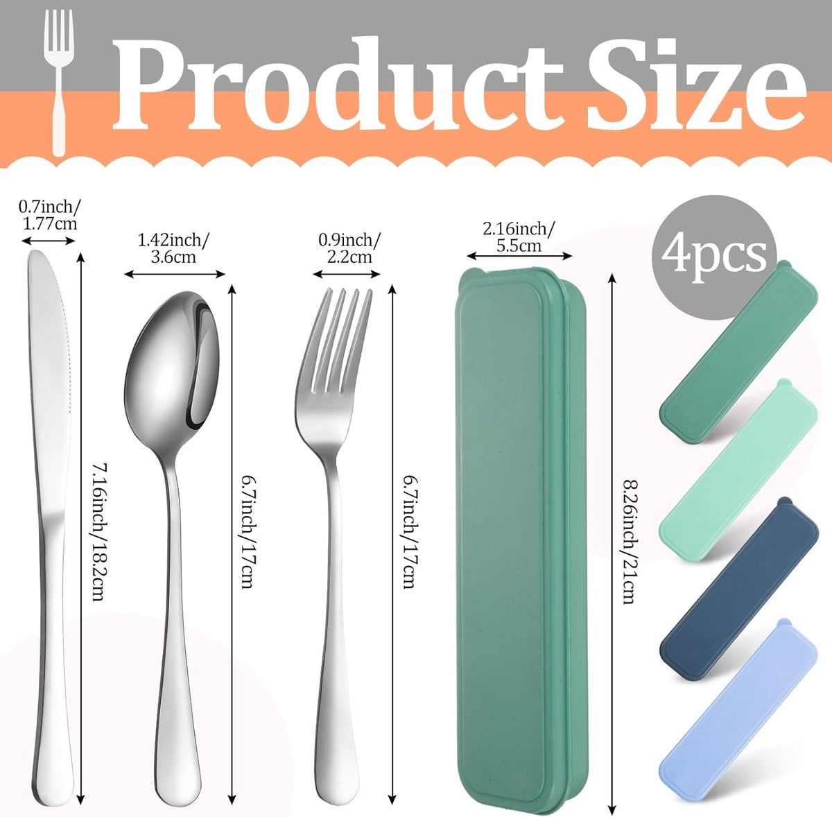 Yinkin 4 Pack Portable Travel Utensils Set with Case Reusable Stainless Steel Silverware Flatware Camping Cutlery Include Fork Spoon Knife for Work School Dishwasher Safe(White, Green, Red, Black)
