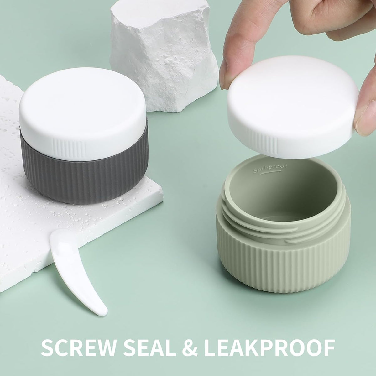 ME.FAN Travel Containers for Toiletries, TSA Approved 1.5 oz Silicone Cream Jars, Leak-proof Journey Containers, Trip Accessories with Lid for Cosmetic Face Hand 4 Pack White Lid - Morandi