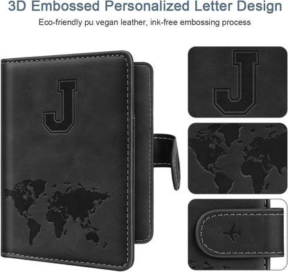 Passport Holder Cover Initail Letter A-Z Travel Wallet 3D Embossed Design RFID Blocking Card Holder Personalized Gift Passport Cover Wallet, Passport Book Holders for Women and Girls, Pink-A