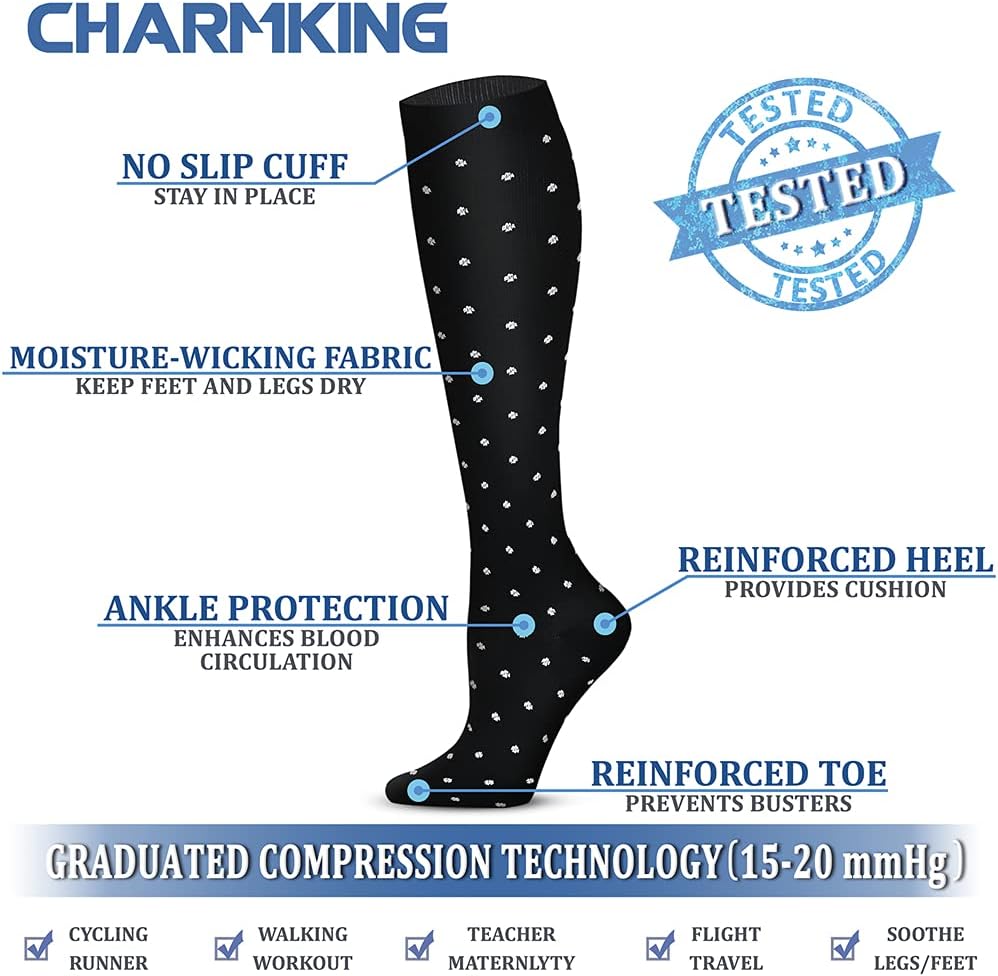 CHARMKING Compression Socks for Women & Men Circulation (8 Pairs) 15-20 mmHg Best Calf Socks Support for Athletic Cycling - Colors B