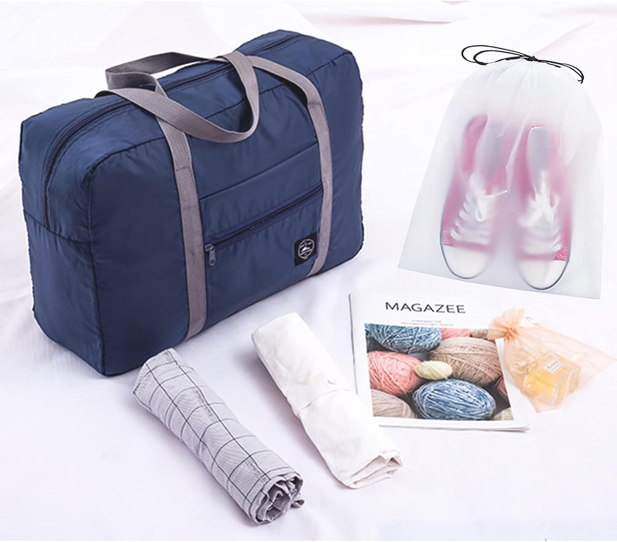 Foldable Travel Duffel Bags 2PCS Tote Carry On Luggage Spirit Airlines Personal Item Sports Gym Weekender Overnight Bags for Women and Men (Red+Blue)