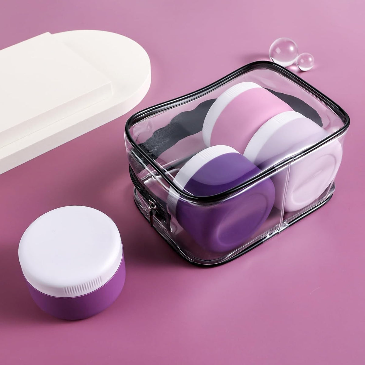Kuangre Travel Containers for Toiletries, Silicone Cream Jars BPA-Free, Leak-proof 2oz Travel Size Containers, Portable Size Silicone Jars with Lid for Cosmetic Face Hand Body Cream (4 Pack)