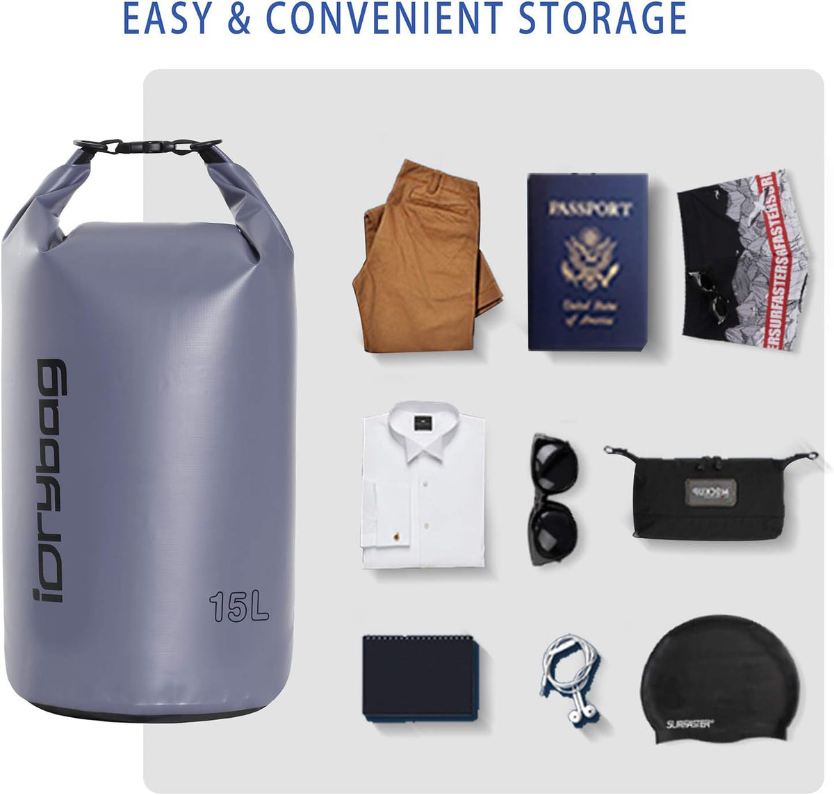 IDRYBAG Dry Bag for Kayaking Waterproof 2L/5L/10L/15L/20L, Small Dry Sack Waterproof Bag for Boating
