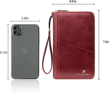Family Passport Holder for Travel Women and Men RFID Passport Holder with Zipper Passport Case Passport cover Passport Wallet Travel Essentials and Accessories(Family,Pink)