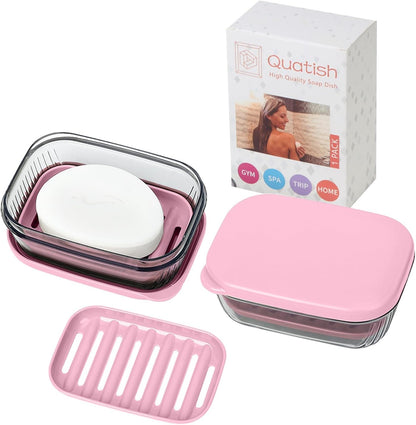Quatish Bar Soap Holder Dish, Leakproof Travel Soap Case for Shower, Portable Travel Size Toiletries Camping Essentials for Gym, Dorm, Bathroom, Khaki