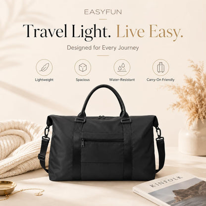 Travel Duffle Bag, Weekender Travel Bag Men Small Gym Bag for Women, Hospital Bag for Labor and Delivery, Overnight Bag Luggage Bag with Trolley Sleeve, Airplane Travel Essentials for Flying(Black)