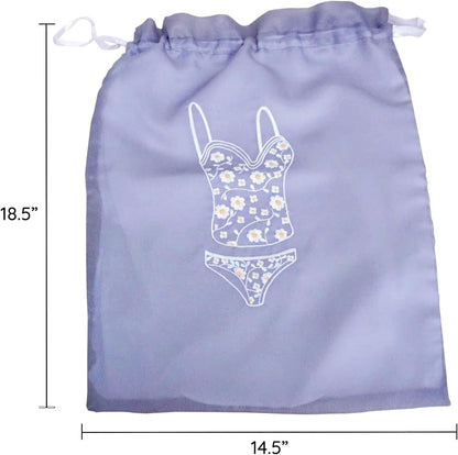 Lingerie Bag for Travel Set of 3, Women Lingerie Storage Bags with Drawstrings, Double-Layered Polyester Beach Bags for Swimwear, Underwear & Storage, 15x15 Inches (Green-Gray-Teal)