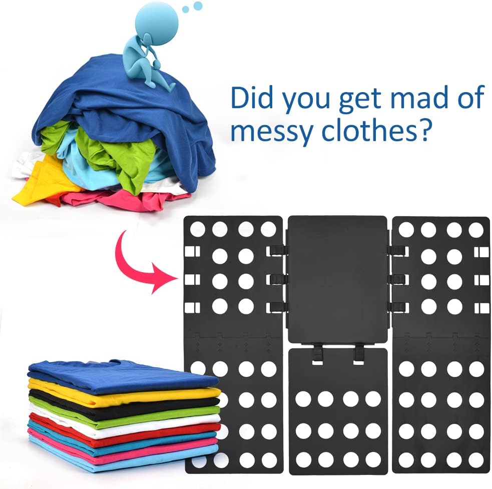 Geniusidea Shirt Folding Board T Shirt Folder for Adults Laundry Room Adjustable PP Plastic Folding Board Easy to Fold Clothes into a Uniform Size, Black