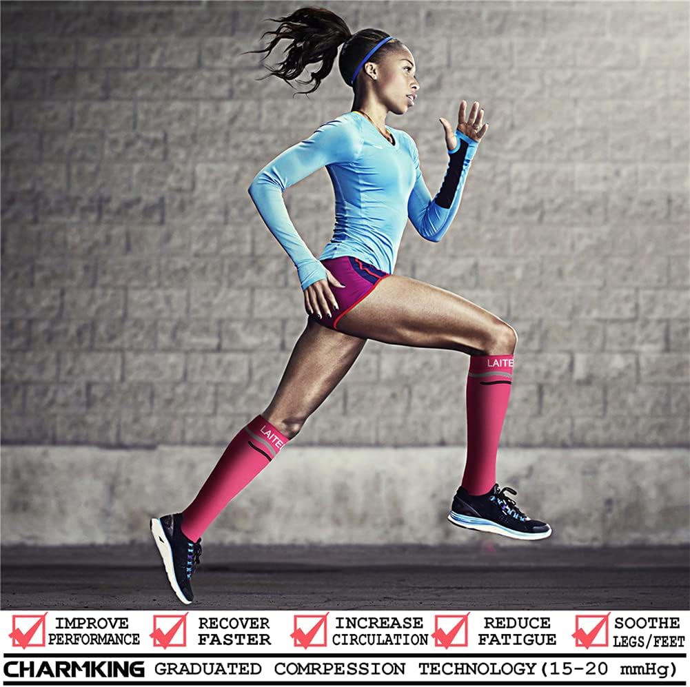 CHARMKING Compression Socks for Women & Men Circulation (8 Pairs) 15-20 mmHg Best Calf Socks Support for Athletic Cycling - Colors A