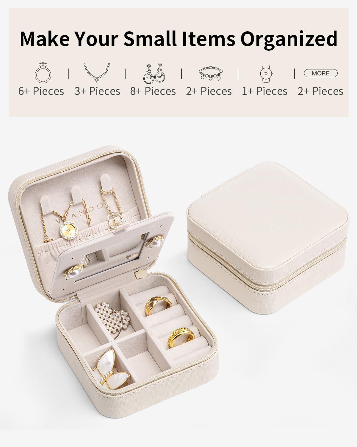 VLANDO Travel Jewelry Case - Bridesmaid Gifts for Women - Small Travel Jewelry Box, Mini Jewelry Organizer, Travel Essentials Gift for Teen Girl - Pink