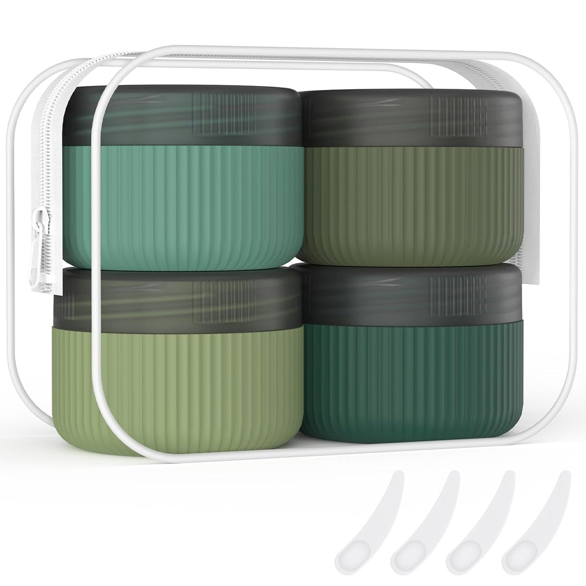 ME.FAN Travel Containers for Toiletries, TSA Approved 1.5 oz Silicone Cream Jars, Leak-proof Journey Containers, Trip Accessories with Lid for Cosmetic Face Hand 4 Pack White Lid - Morandi