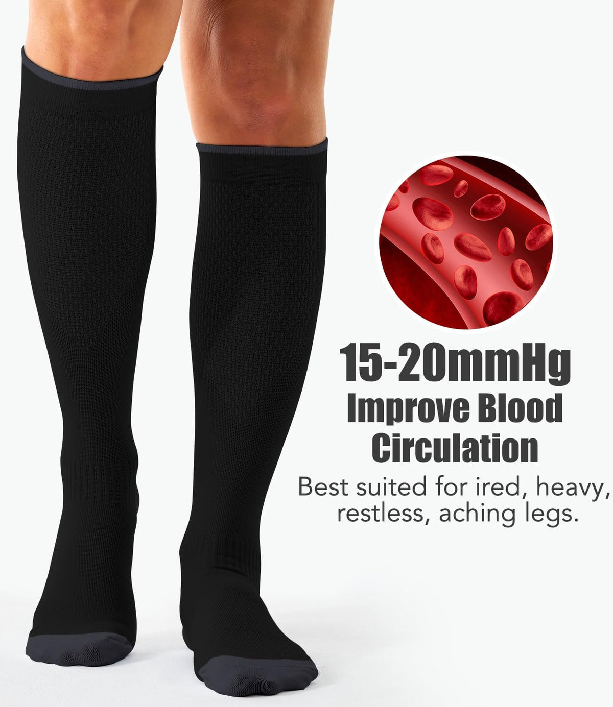 Laite Hebe 3 Pack Medical Compression Sock-Compression Sock For Women and Men Circulation -Best for Running,Nursing,Athletic Sports