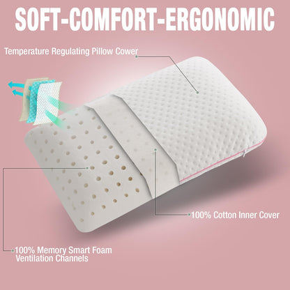 Travel & Camping Comfortable Memory Foam Pillow – Easy to Carry Portable Bag – Temperature Regulating Pillow Case