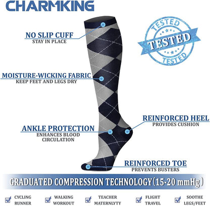 CHARMKING Compression Socks for Women & Men Circulation (8 Pairs) 15-20 mmHg Best Calf Socks Support for Athletic Cycling - Colors A